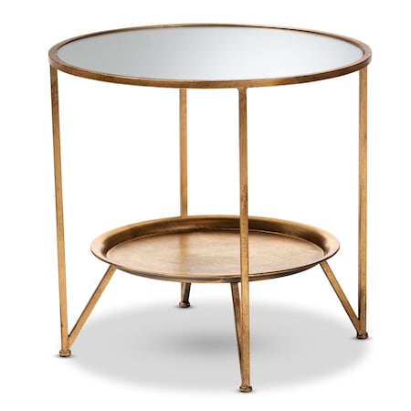 Baxton Studio Tamsin Gold Finished Metal and Mirrored Glass Table with Tray Shelf 151-9067